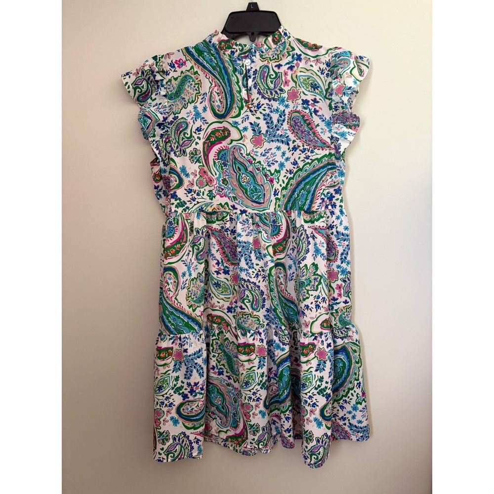 Jodifl Paisley Floral Tiered Ruffle Cap Sleeve Dress Multicolor Women's Size M - Picture 6 of 8